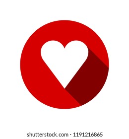 Heart icon with long shadow, love symbol inside a circle, isolated flat vector