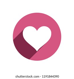 Heart icon with long shadow, love symbol inside a circle, isolated flat vector
