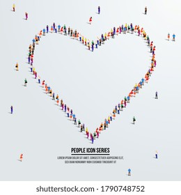 Heart icon or love concept. large group of people form to create a shape heart or love. vector illustration.