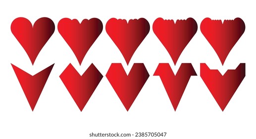 heart icon, love concept, linear icon. combination of bright red and dark red. with various models. consists of an obtuse angle and an acute angle. set vector eps