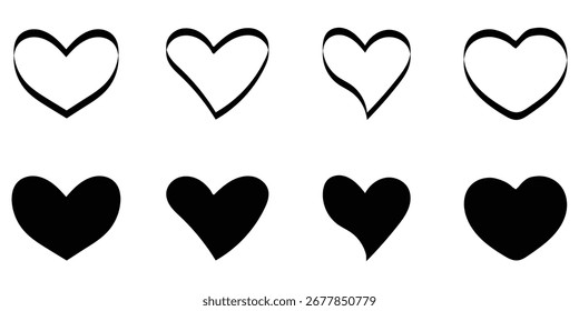 ícone do coração. forma de amor. conjunto de diferentes conjuntos de ícone do coração.