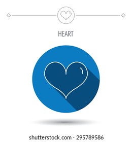 Heart icon. Love sign. Life symbol. Blue flat circle button. Linear icon with shadow. Vector