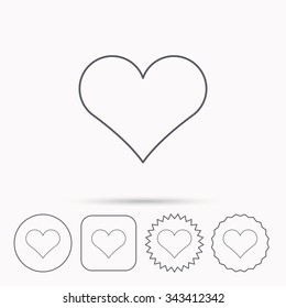 Heart icon. Love sign. Life symbol. Linear circle, square and star buttons with icons.