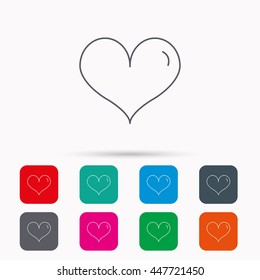 Heart icon. Love sign. Life symbol. Linear icons in squares on white background. Flat web symbols. Vector