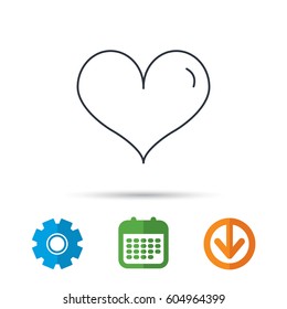 Heart icon. Love sign. Life symbol. Calendar, cogwheel and download arrow signs. Colored flat web icons. Vector