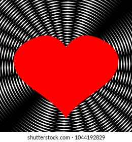 Heart icon. Love symbol. Valentine's Day sign. Vector. Red icon on white and black radial interference as background.
