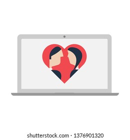 heart icon and a lovers in laptop screen