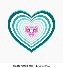 Heart icon of many green, white and pink hearts isolated on a white background