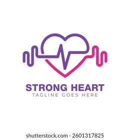 Heart icon with medical symbol. Cardiology health care center, clinic logo. Strong Heart. Healthy weight lifting heart concept company logo sign insignia icon