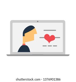 heart icon and a message in laptop screen