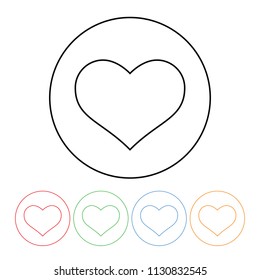 Heart icon in a modern thin line style vector heart symbol outline with four color variations