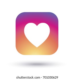 Heart icon multicolored, isolated on white background with shadow. Heart Logo sunset color gradient, love symbol. Vector button. Social media element design.