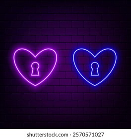 Heart icon, neon love symbol glowing.