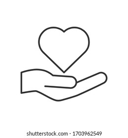 Heart icon on the hand isolated on the white background. Voluntary symbol illustration. 