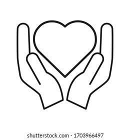Heart icon on the hand isolated on the white background. Voluntary symbol illustration. 