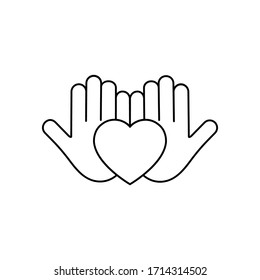 Heart icon on the hand isolated on the white background. Voluntary symbol illustration. 