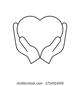 Heart icon on the hand isolated on the white background. Voluntary symbol illustration. 