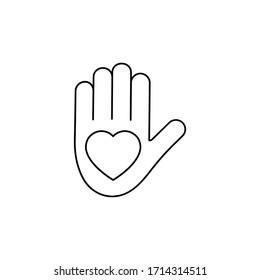 Heart icon on the hand isolated on the white background. Voluntary symbol illustration. 