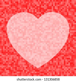 Heart icon on Red Pixel Background, vector illustration