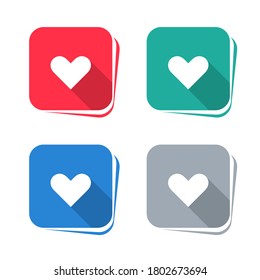 Heart icon on square button. Vector illustration