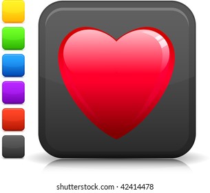heart icon on square internet button  Six color options included.