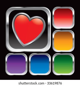 heart icon on square multicolored web buttons
