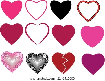 Icono del corazón sobre fondo blanco. Conjunto de símbolos de amor para el logotipo del sitio web, diseño de interfaz de usuario de la aplicación móvil. Estilo plano de ilustración de vector