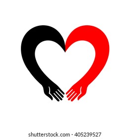 The heart icon. Open, empty hands. Protection of the holding. Isolated vector illustration