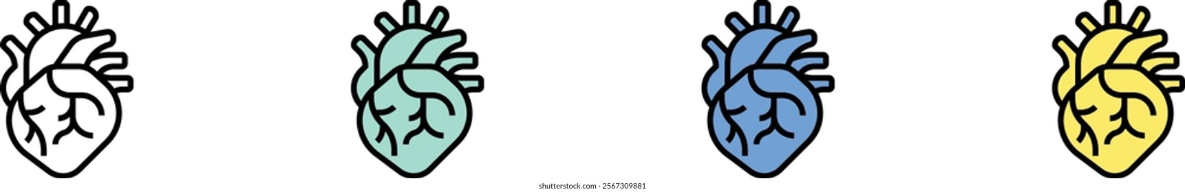 heart icon. Outline, Green, Blue and Yellow Style Design Isolated On White Background