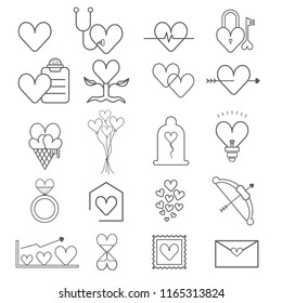 Heart icon outline stroke set. Simple pictograms pack. Stroke vector illustration on a white background. Modern outline style icons collection.