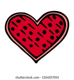 Heart icon pink hand drawn with ink and brush with decorative patterns. Love and marriage symbol. Elements for wedding, engagement and Valentine’s day design. Isolated on white background