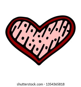 Heart icon pink hand drawn with ink and brush with decorative patterns. Love and marriage symbol. Vector element for wedding, engagement and Valentine’s day design. Isolated on white background