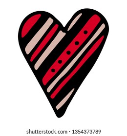 Heart icon pink hand drawn with ink and brush with decorative patterns. Love and marriage symbol. Vector element for wedding, engagement and Valentine’s day design. Isolated on white background