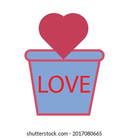 The heart icon is in a plant pot with a message written on it.