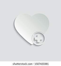  heart icon. heart with plus icon/ Add to favourite/ symbol love paper icon  with shadow  