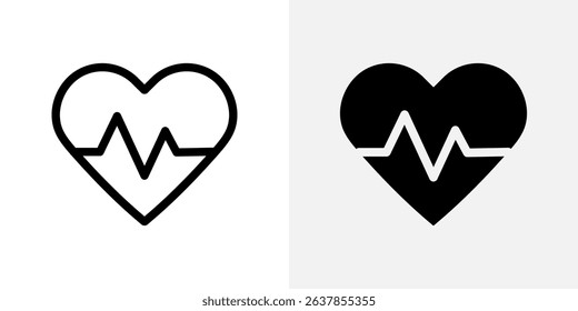 Heart icon. Pulse line inside heart symbol sign. Medical monitoring, health check, and cardiology care pictogram. Heartbeat and wellness illustration. Hospital and life support icon.