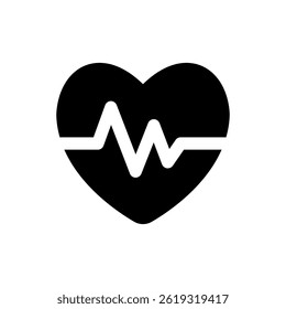 A heart icon with a pulsing line, suitable for health and wellness applications.