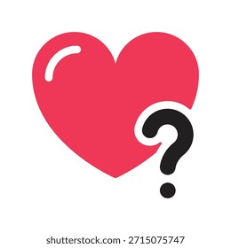 Heart icon with question mark. Heart shape black, red sign, symbol. Love, romance, holiday, valentines day, valentine concept. Vector illustration. Editable stroke. Flat design decor element.