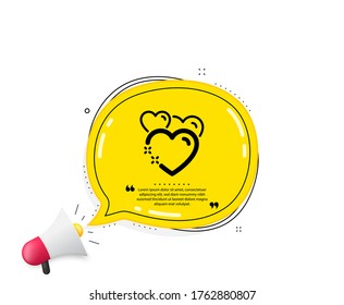 Icono de corazón. Burbuja del discurso de citas. Señal de emoción de amor. Símbolo de San Valentín. Marcas de citado. Icono de corazón clásico. Vector