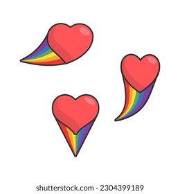Heart icon with rainbow flag comet. Love diversity, pride month symbol.