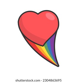Heart icon with rainbow flag comet. Love diversity, pride month symbol.