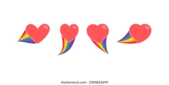 Heart icon with rainbow flag comet. Love diversity, pride month symbol.