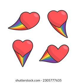 Heart icon with rainbow flag comet. Love diversity, pride month symbol.