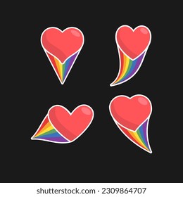 Heart icon with rainbow flag comet. Love diversity, pride month symbol.