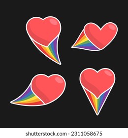 Heart icon with rainbow flag comet. Love diversity, pride month symbol.