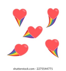 Herzsymbol mit Regenbogenflaggenschwanz. Langer Support und Liebesdesign. Lesbisch, schwul, bisexuell, Transgender-Repräsentations-Symbol.