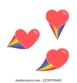 Heart icon with rainbow flag tail. Lgbt support and love design. Lesbian, Gay, Bisexual, Transgender representation symbol.