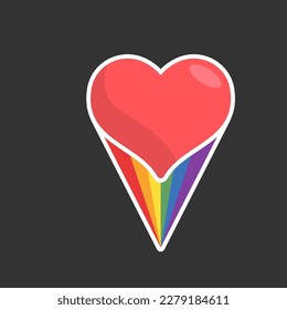 Herzsymbol mit Regenbogenflaggenschwanz. Langer Support und Liebesdesign. Lesbisch, schwul, bisexuell, Transgender-Repräsentations-Symbol.