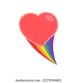 Heart icon with rainbow flag tail. Lgbt support and love design. Lesbian, Gay, Bisexual, Transgender representation symbol.