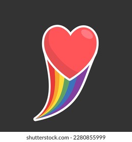 Heart icon with rainbow flag tail. Lgbt support and love design. Lesbian, Gay, Bisexual, Transgender representation symbol.